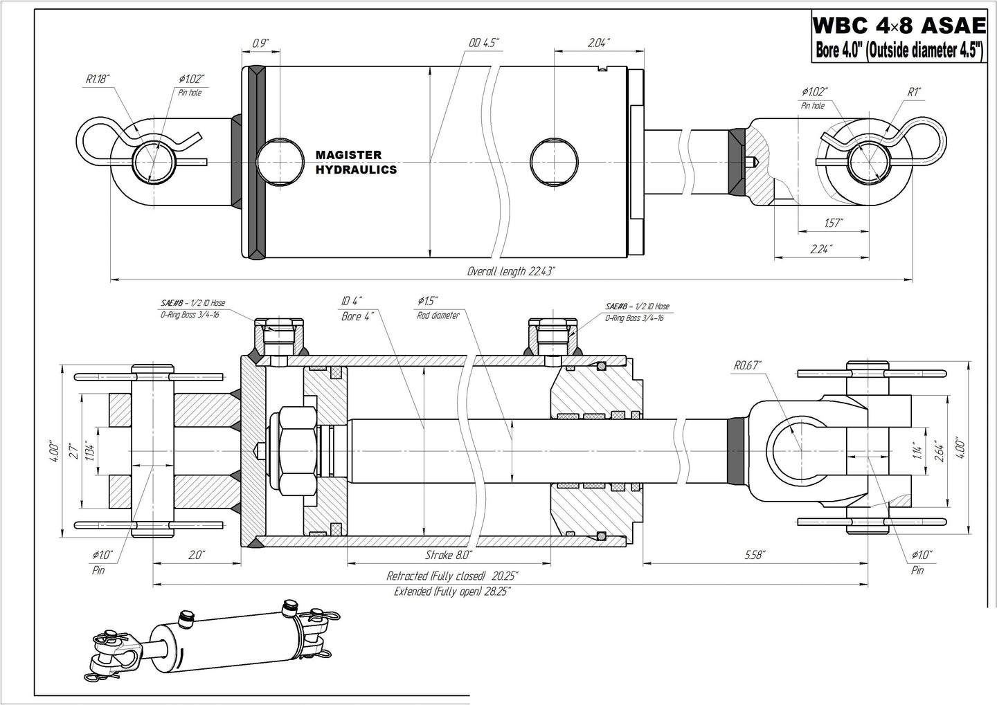 4" BORE AG Clevis Hydraulic Cylinders - GetHydraulics