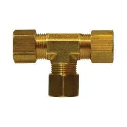 00064 - 08 Tee, 1/2 in Compression x 1/2 in Compression x 1/2 in Compression, Brass - GetHydraulics.com