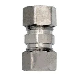 00682 - 1006 Reducing Compression Union, 5/8 - in Compression x 3/8 - in Compression, Brass, Chrome - Plated - GetHydraulics.com