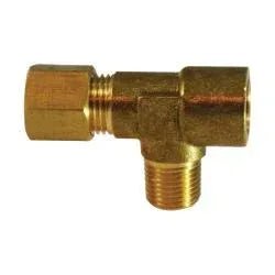 00975 - 040202U Tee, 1/4 - in Compression x 1/8 - in Female NPTF x 1/8 - in Male NPTF, Brass, Body Only - GetHydraulics.com