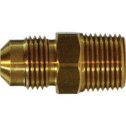 04088 - 060806 Adapter with Tap, 3/8 in SAE 45 deg Male Flared x 1/2 in Male NPTF x 3/8 in, Brass - GetHydraulics.com