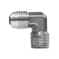 10294N 90 - deg Male Elbow, 3/8 - in Male Flared x 1/4 - in Male NPTF, Brass, Nickel - Plated - GetHydraulics.com