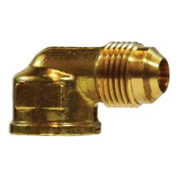 10314B 90 deg Barstock Elbow, 1/4 in Male Flared x 1/4 in FNPTF, Brass - GetHydraulics.com
