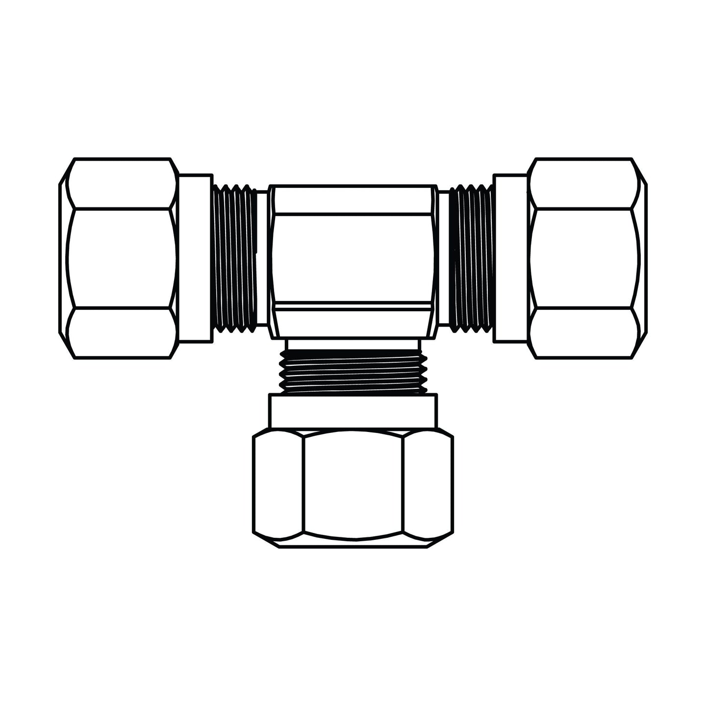 1464 - 04 - 04 - 04 Tube Union Tee, Brass DOT Air Brake Fitting - GetHydraulics
