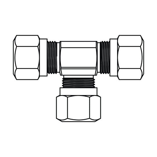 1464 - 04 - 04 - 04 Tube Union Tee, Brass DOT Air Brake Fitting - GetHydraulics.com