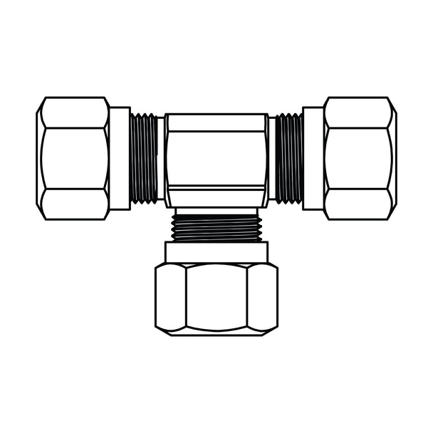 1464 - 04 - 04 - 04 Tube Union Tee, Brass DOT Air Brake Fitting - GetHydraulics