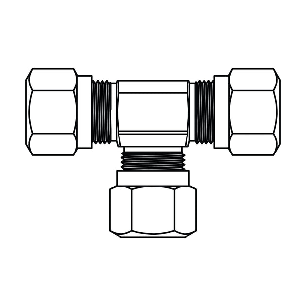 1464 - 10 - 10 - 10 Tube Union Tee, Brass DOT Air Brake Fitting - GetHydraulics.com