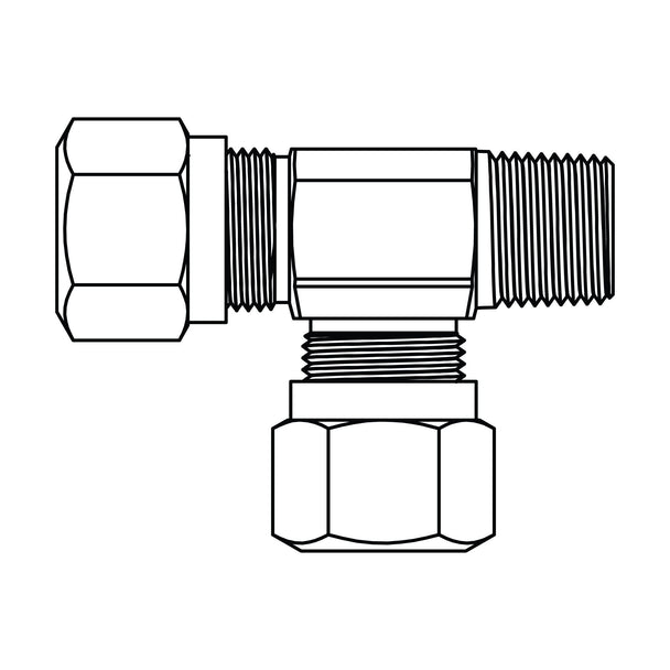 1471 - 06 - 06 - 06 Tube to Pipe Run Tee, Brass DOT Air Brake Fitting - GetHydraulics