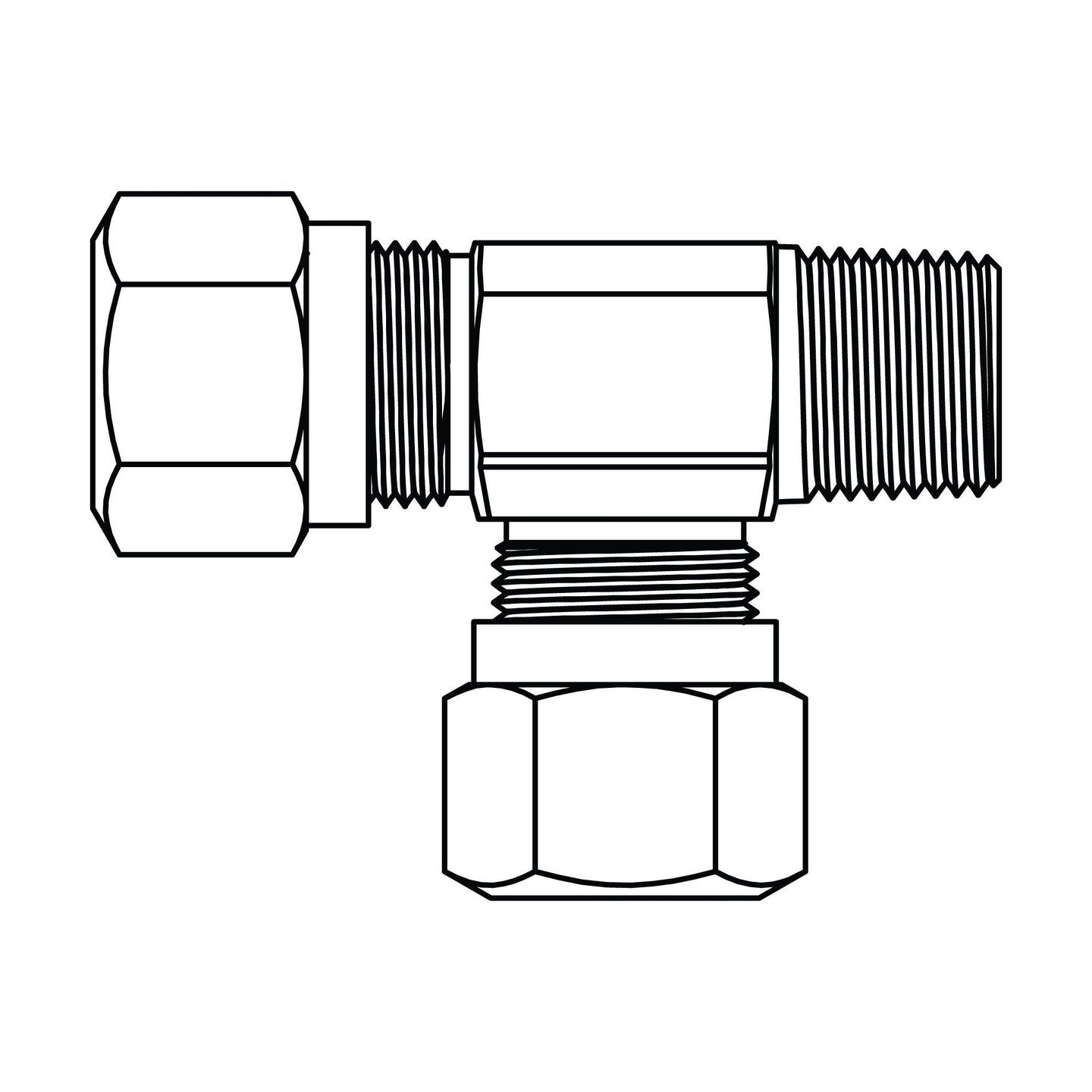 1471 - 08 - 08 - 08 Tube to Pipe Run Tee, Brass DOT Air Brake Fitting - GetHydraulics