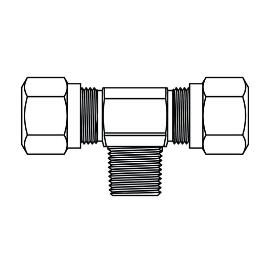1472 - 04 - 04 - 04 Tube to Pipe Branch Tee, Brass DOT Air Brake Fitting - GetHydraulics.com