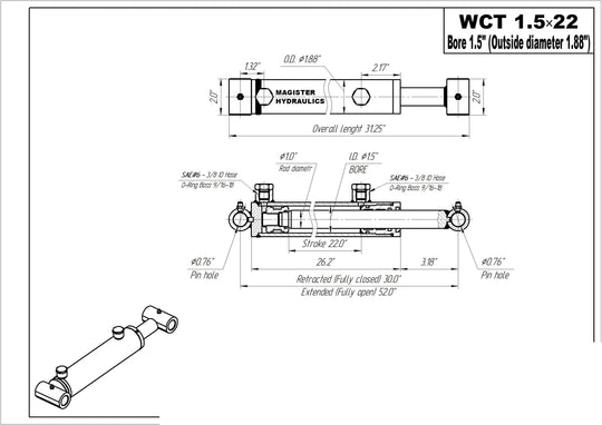 1.5" Bore Cross Tube Hydraulic Cylinders - GetHydraulics