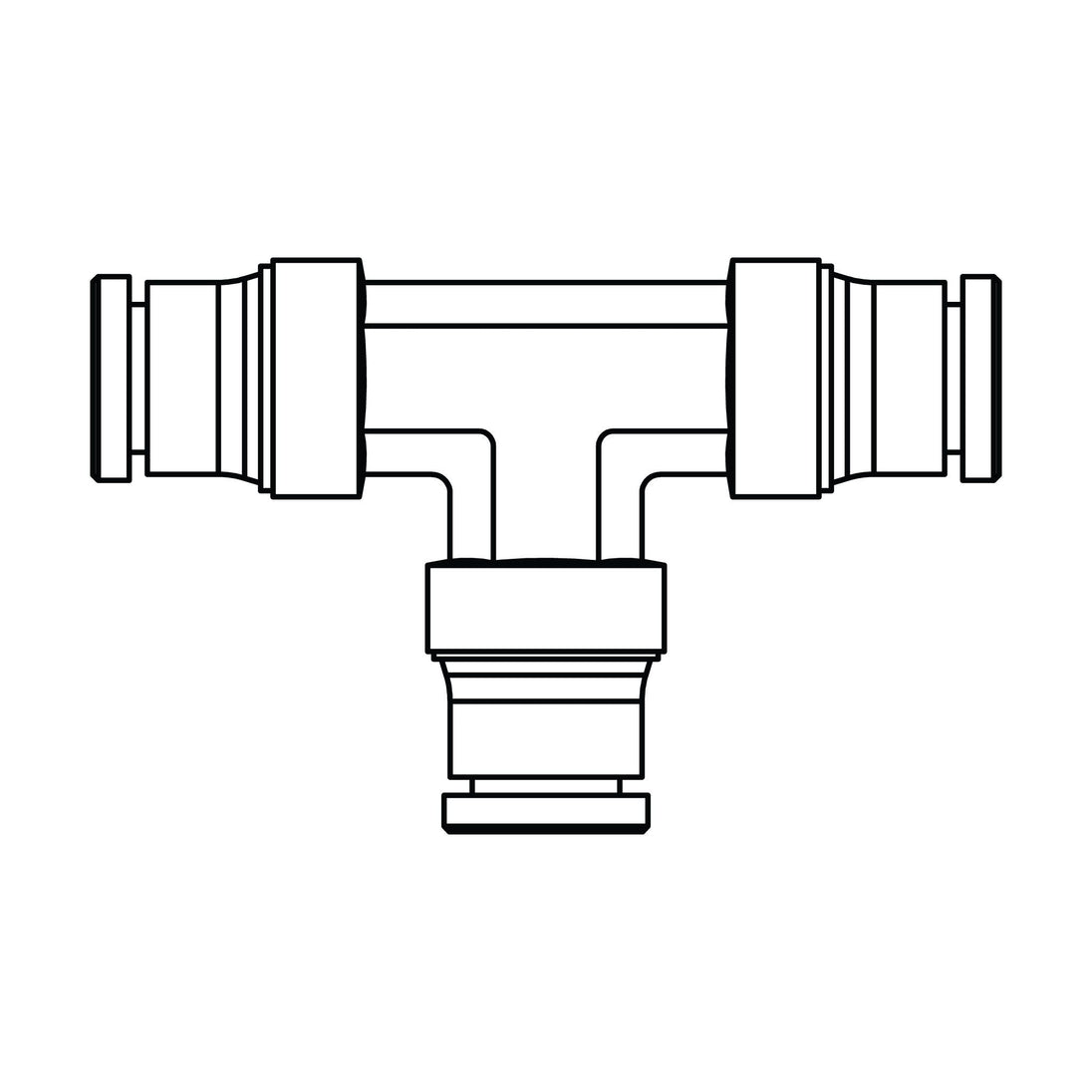 1564 - 06 - 06 - 06 Tube Union Tee, Brass DOT Push - In Fitting - GetHydraulics.com
