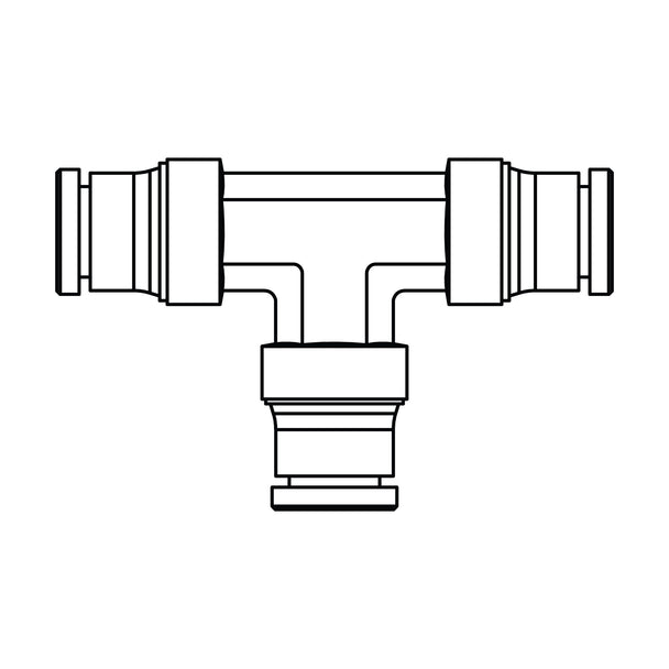 1564-04-04-04 Tube Union Tee, Brass DOT Push-In Fitting