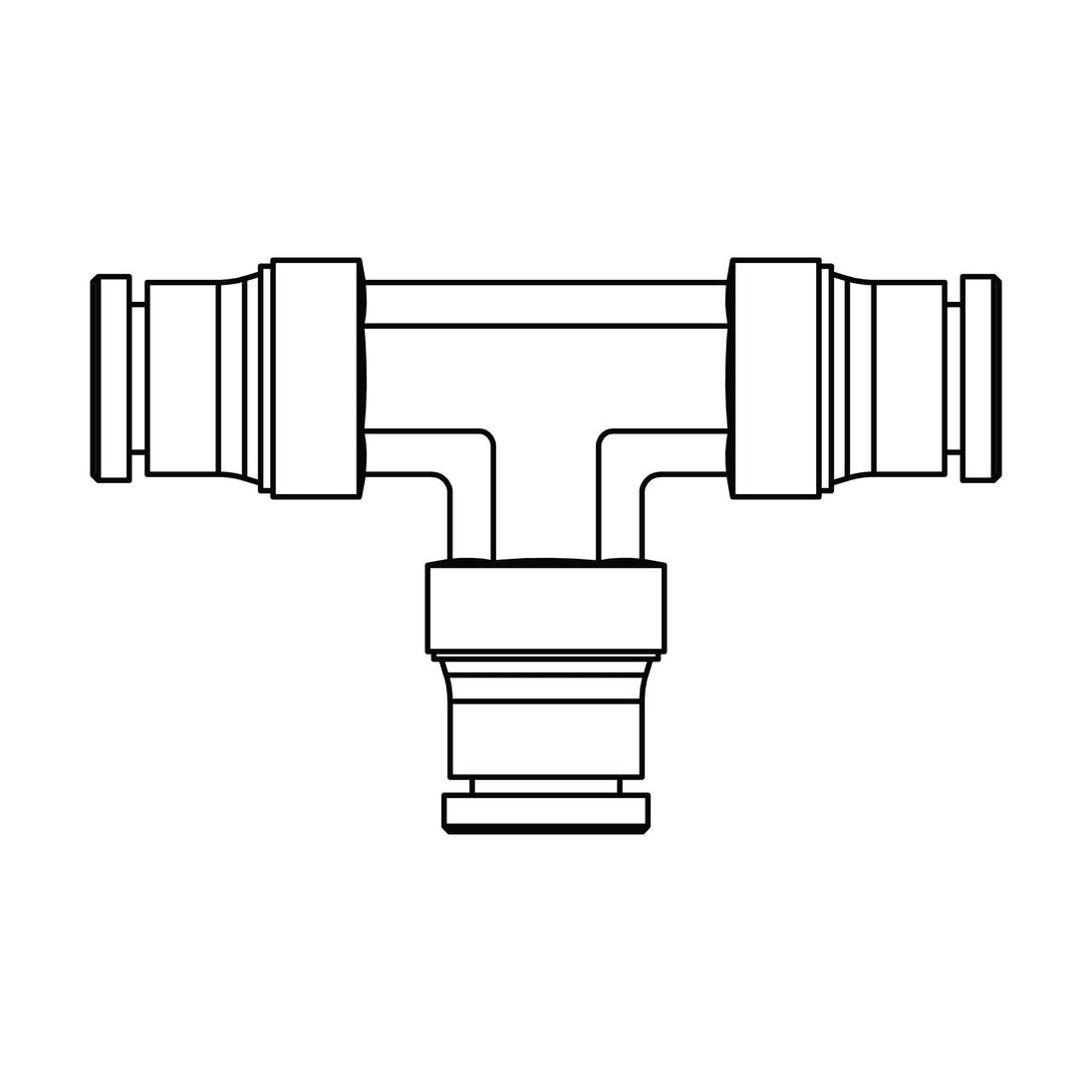 1564-06-06-06 Tube Union Tee, Brass DOT Push-In Fitting