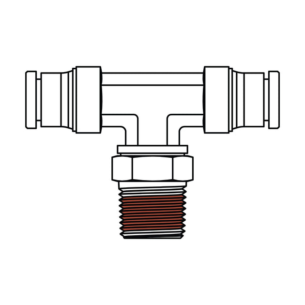 1572 - 08 - 08 - 06 Tube to Pipe Swivel Branch Tee, Brass DOT Push - In Fitting - GetHydraulics.com