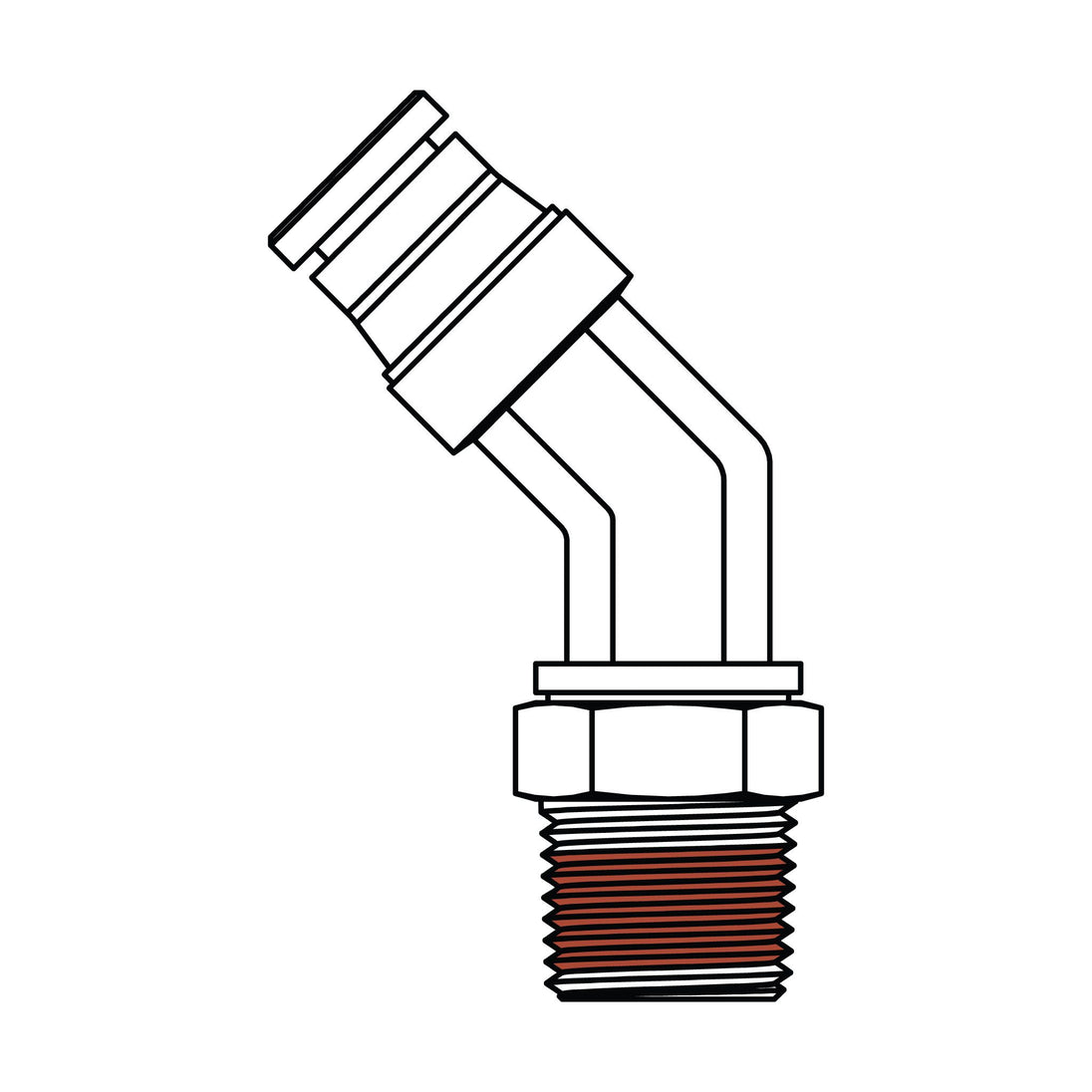 1580S-08-08 Tube to Pipe Swivel Elbow 45°, Brass DOT Push-In Fitting