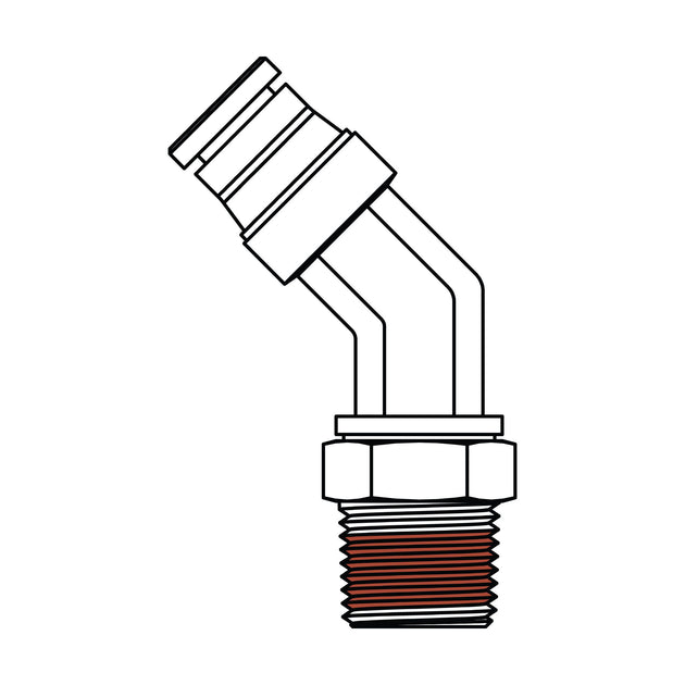 1580S-08-08 Tube to Pipe Swivel Elbow 45°, Brass DOT Push-In Fitting