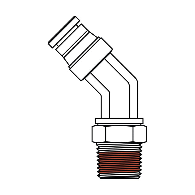 1580S - 08 - 08 Tube to Pipe Swivel Elbow 45°, Brass DOT Push - In Fitting - GetHydraulics