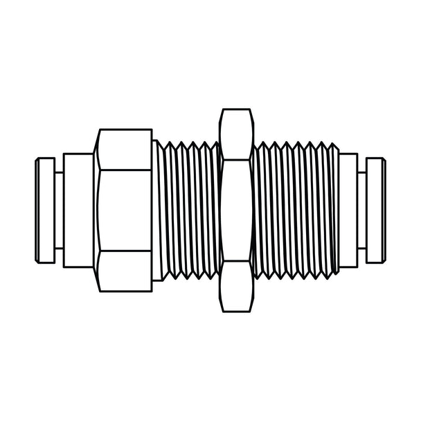 1582-04-04 Tube Bulkhead Union, Brass DOT Push-In Fitting