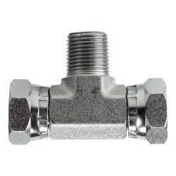 160184 Swivel Branch Tee, 1/2 - in Male NPTF x 1/4 - in FNPSM Swivel x 1/4 - in FNPSM Swivel, Steel - GetHydraulics.com