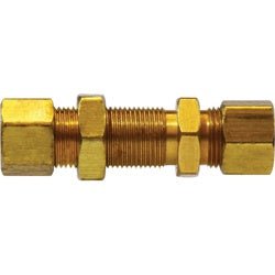 18087 Bulkhead Union, 3/16 in Compression x 3/16 in Compression, Brass - GetHydraulics.com