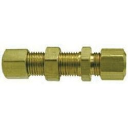 18089 Bulkhead Union, 5/16 in Compression x 5/16 in Compression, Brass - GetHydraulics.com