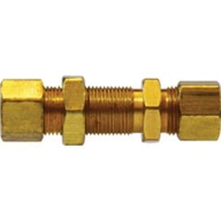 18090 Bulkhead Union, 3/8 in Compression x 3/8 in Compression, Brass - GetHydraulics.com