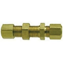 18091 Bulkhead Union, 1/2 in Compression x 1/2 in Compression, Brass - GetHydraulics.com
