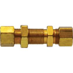 18093 Bulkhead Union, 1/2 in Compression x 1/2 in Compression, Brass - GetHydraulics.com