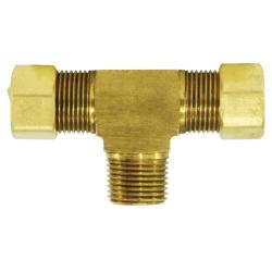 18299B Barstock Branch Tee, 1/2 in Tube OD x 1/2 in Male NPTF x 3/8 in Male NPTF, Brass - GetHydraulics.com