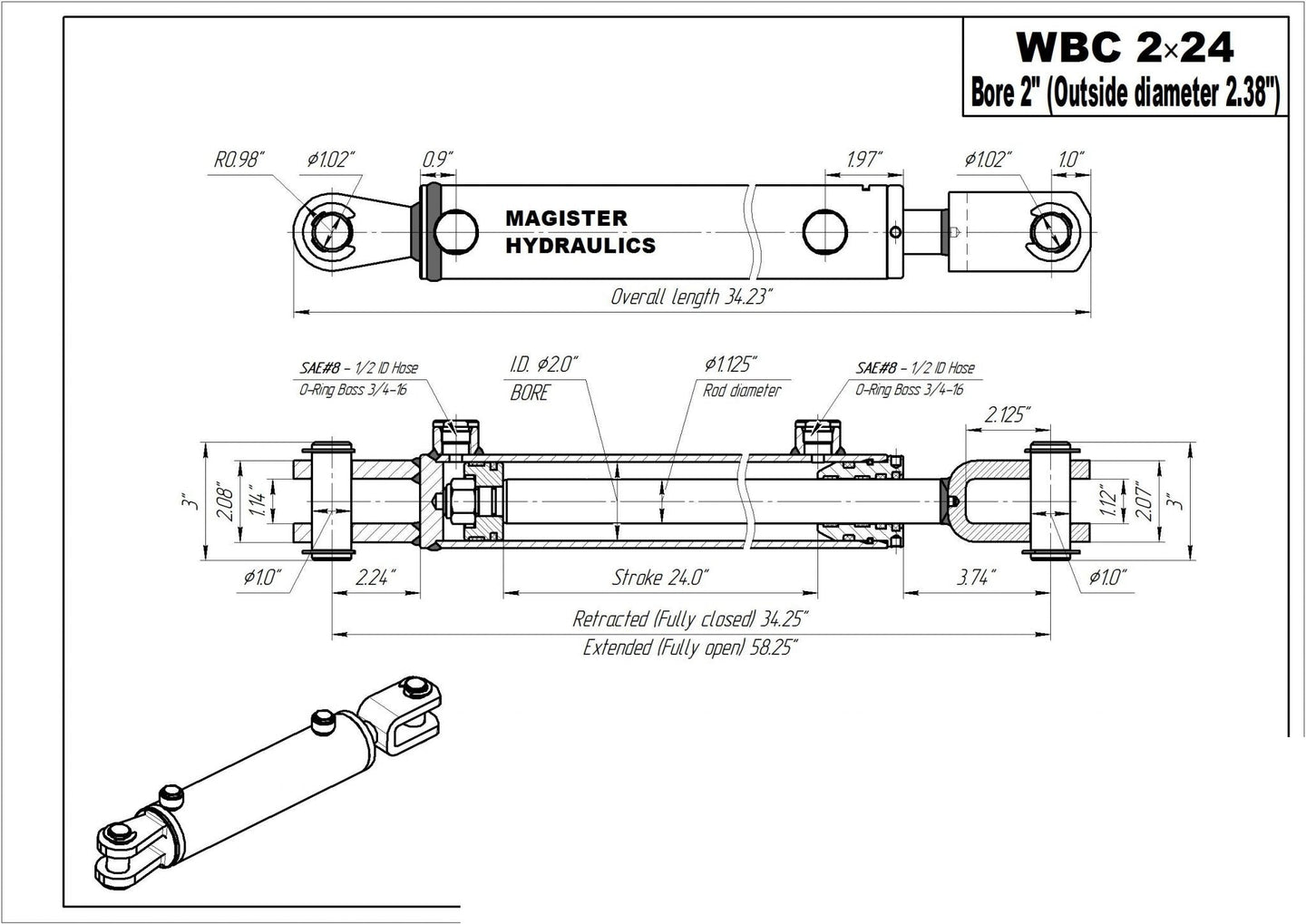 2" BORE AG Clevis Hydraulic Cylinders - GetHydraulics