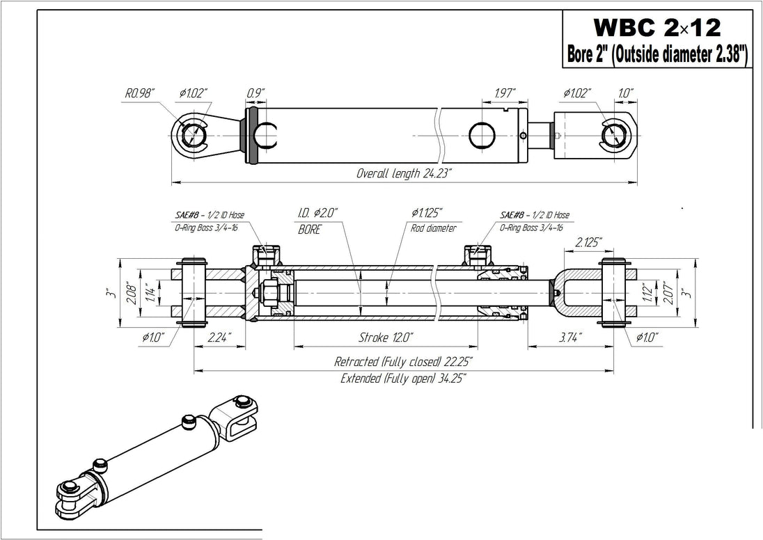 2" BORE AG Clevis Hydraulic Cylinders - GetHydraulics