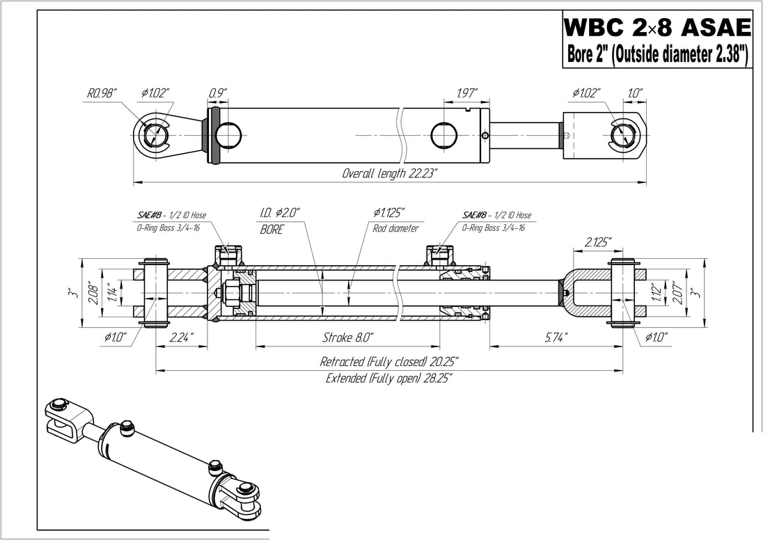 2" BORE AG Clevis Hydraulic Cylinders - GetHydraulics