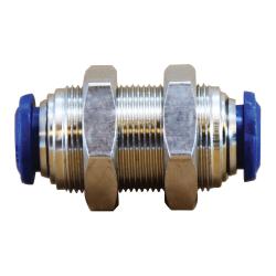20129N Bulkhead Union, 1/2 in Push - In x 1/2 in Push - In, Brass, Nickel - Plated - GetHydraulics.com