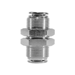 20129NIC Bulkhead Union with Nickel Collet, 1/2 - in Push - to - Connect x 1/2 - in Push - to - Connect, Nickel - Plated Brass - GetHydraulics.com