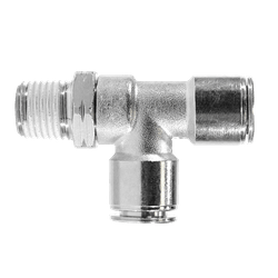 20162NIC Swivel Run Tee with Nickel Collet, 1/4 - in Push - to - Connect x 1/8 - in Male NPTF Swivel x 1/4 - in Push - to - Connect, Brass, Nickel - Plated - GetHydraulics.com