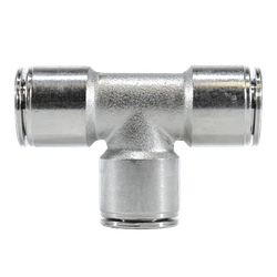 20612NIC Union Tee with Nickel Collet, 8mm Push - to - Connect x 8mm Push - to - Connect x 8mm Push - to - Connect, Brass, Nickel - Plated - GetHydraulics.com