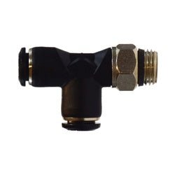 20672 Swivel Male Run Tee, 6 mm Push - to - Connect x 1/8 - in Male BSPT Swivel x 6 mm Push - to - Connect, Composite - GetHydraulics.com