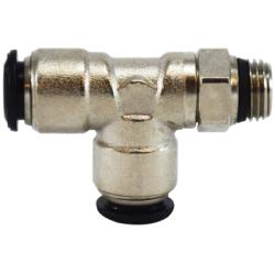 20672N Swivel Run Tee, 6 mm Push - to - Connect x 1/8 - in Male Global Thread Swivel x 6 mm Push - to - Connect, Brass, Nickel - Plated - GetHydraulics.com