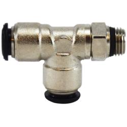 20679N Swivel Run Tee, 12 mm Push - to - Connect x 1/2 - in Male Global Thread Swivel x 12 mm Push - to - Connect, Brass, Nickel - Plated - GetHydraulics.com