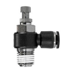 20785C Meter Out Right Angle Flow Control Valve, 1/4 x 1/8 in Nominal, Push - In x MIP - GetHydraulics.com
