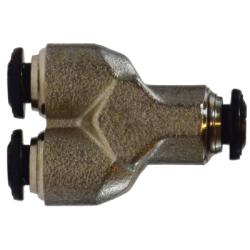 20814N Union Wye, 6 mm Push - In x 6 mm Push - In x 6 mm Push - In, Brass, Nickel - Plated - GetHydraulics.com