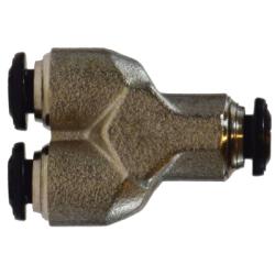 20815N Union Wye, 8 mm Push - In x 8 mm Push - In x 8 mm Push - In, Brass, Nickel - Plated - GetHydraulics.com