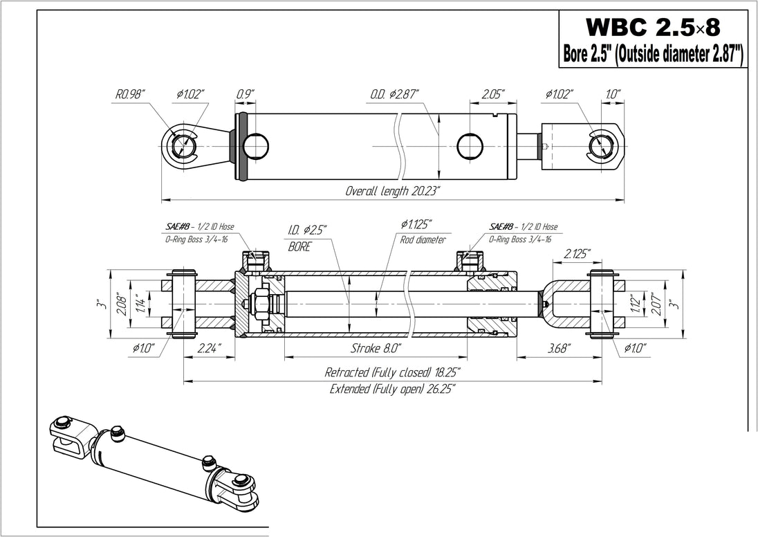 2.5" BORE AG Clevis Hydraulic Cylinders - GetHydraulics