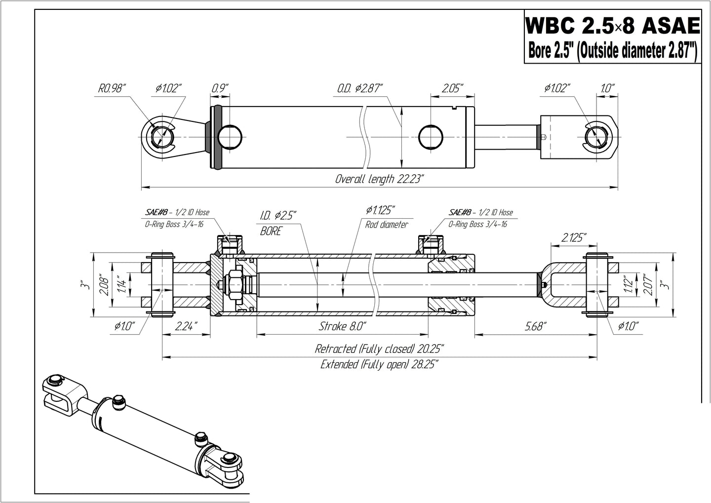 2.5" BORE AG Clevis Hydraulic Cylinders - GetHydraulics