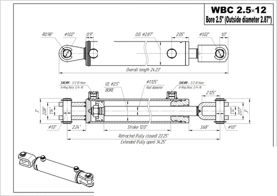 2.5" BORE AG Clevis Hydraulic Cylinders - GetHydraulics