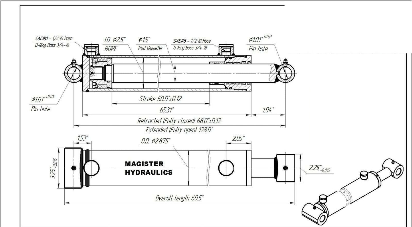 2.5" Bore Cross Tube Hydraulic Cylinders - GetHydraulics