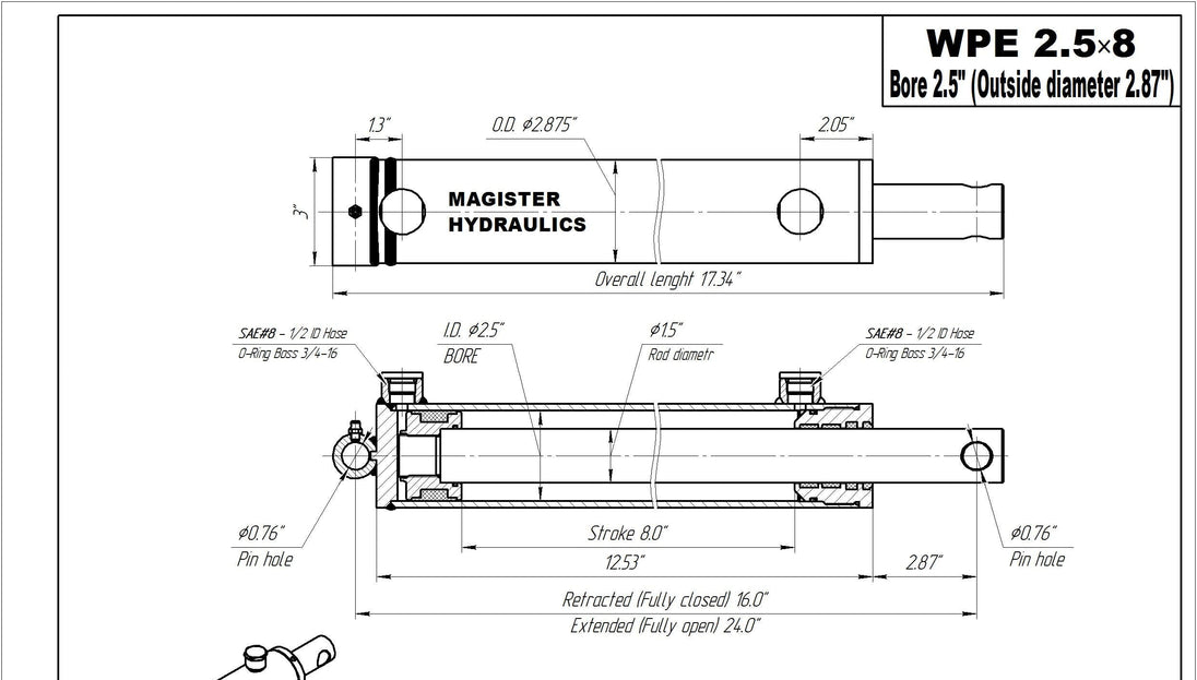 2.5" Bore Pin Eye Cylinders - GetHydraulics