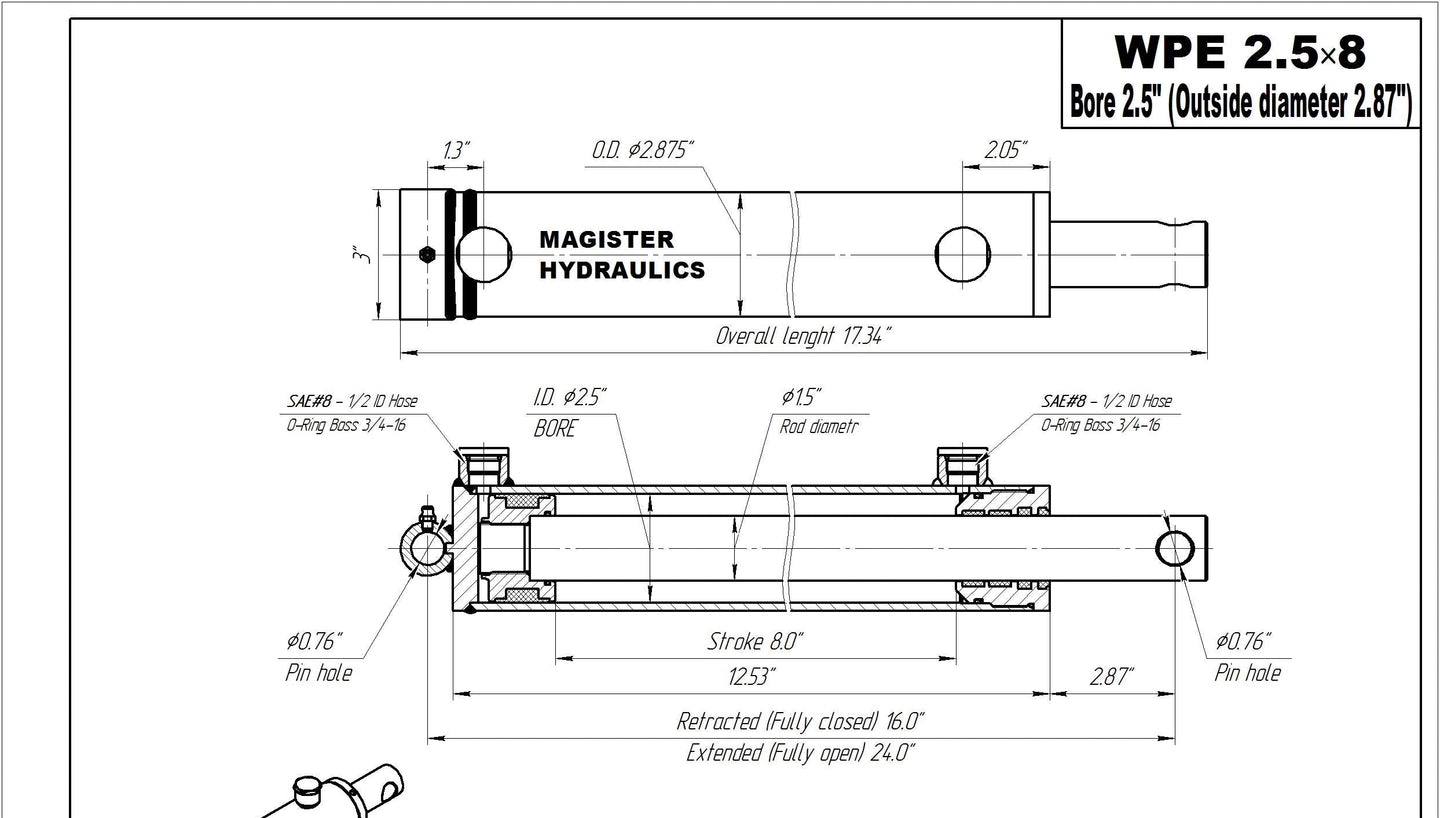 2.5" Bore Pin Eye Cylinders - GetHydraulics