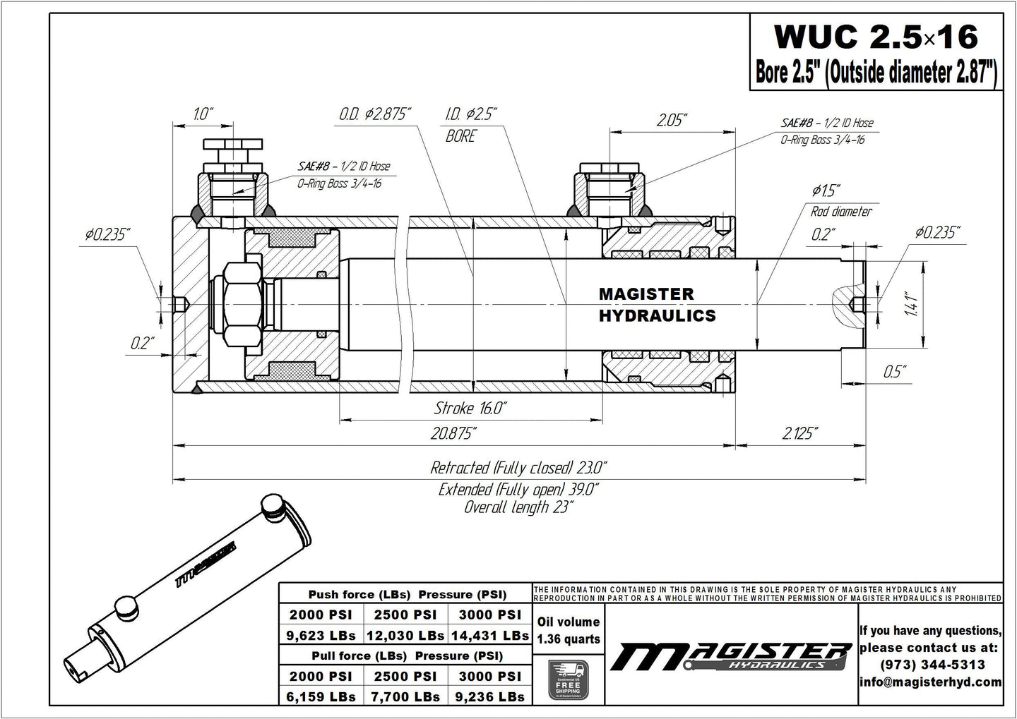 2.5" Bore Universal Hydraulic Cylinders - GetHydraulics